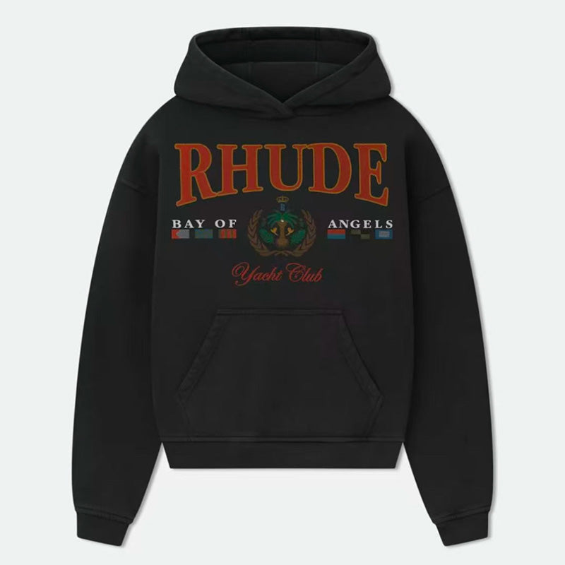 RHUDE Bay of Angels Yacht Club Graphic Hoodie – Black