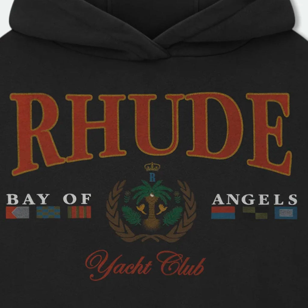 RHUDE Bay of Angels Yacht Club Graphic Hoodie – Black