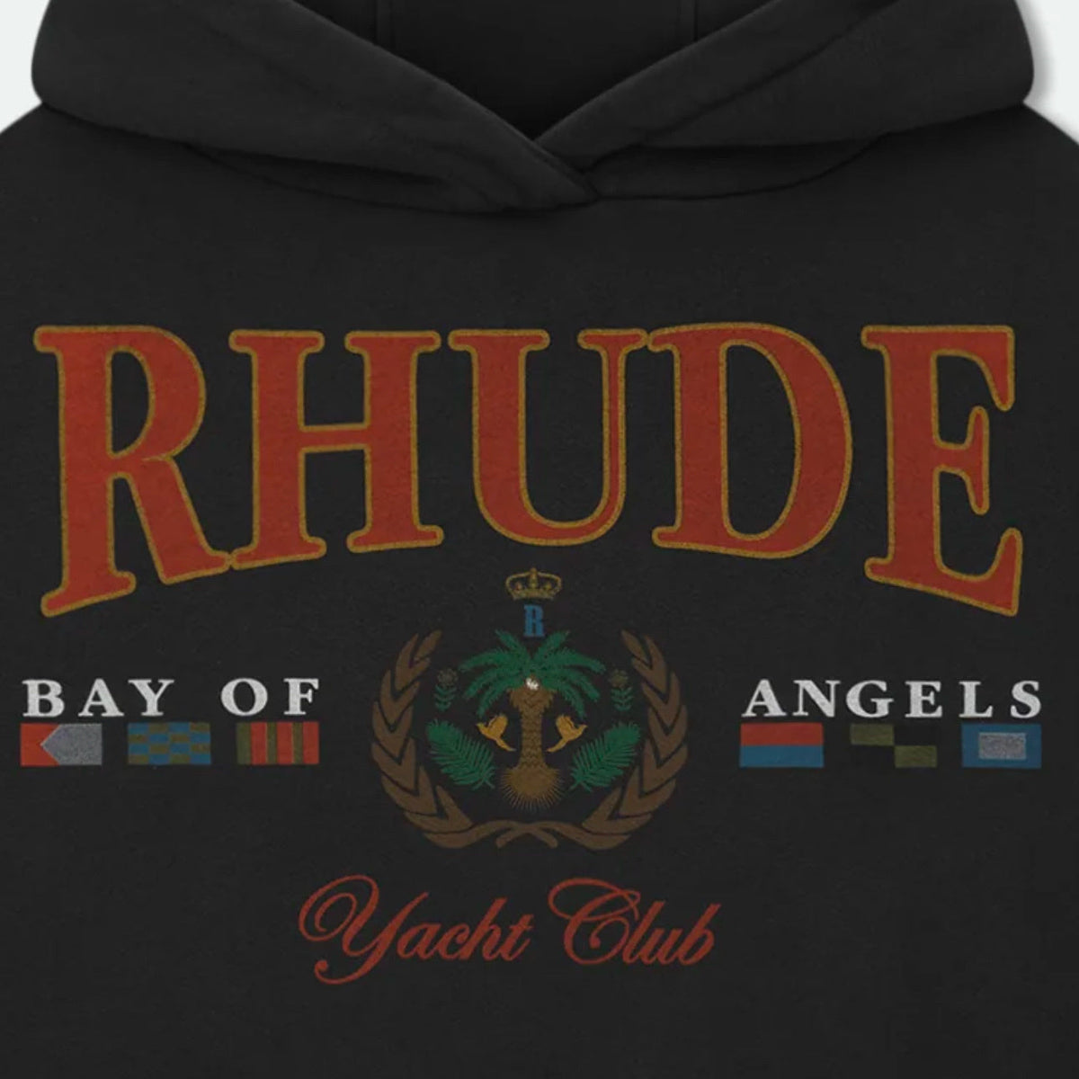 RHUDE Bay of Angels Yacht Club Graphic Hoodie – Black