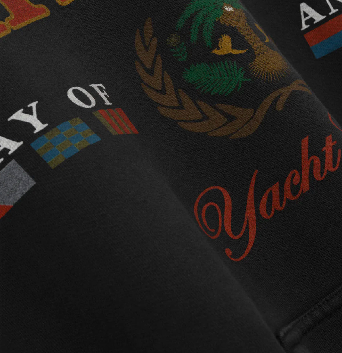 RHUDE Bay of Angels Yacht Club Graphic Hoodie – Black