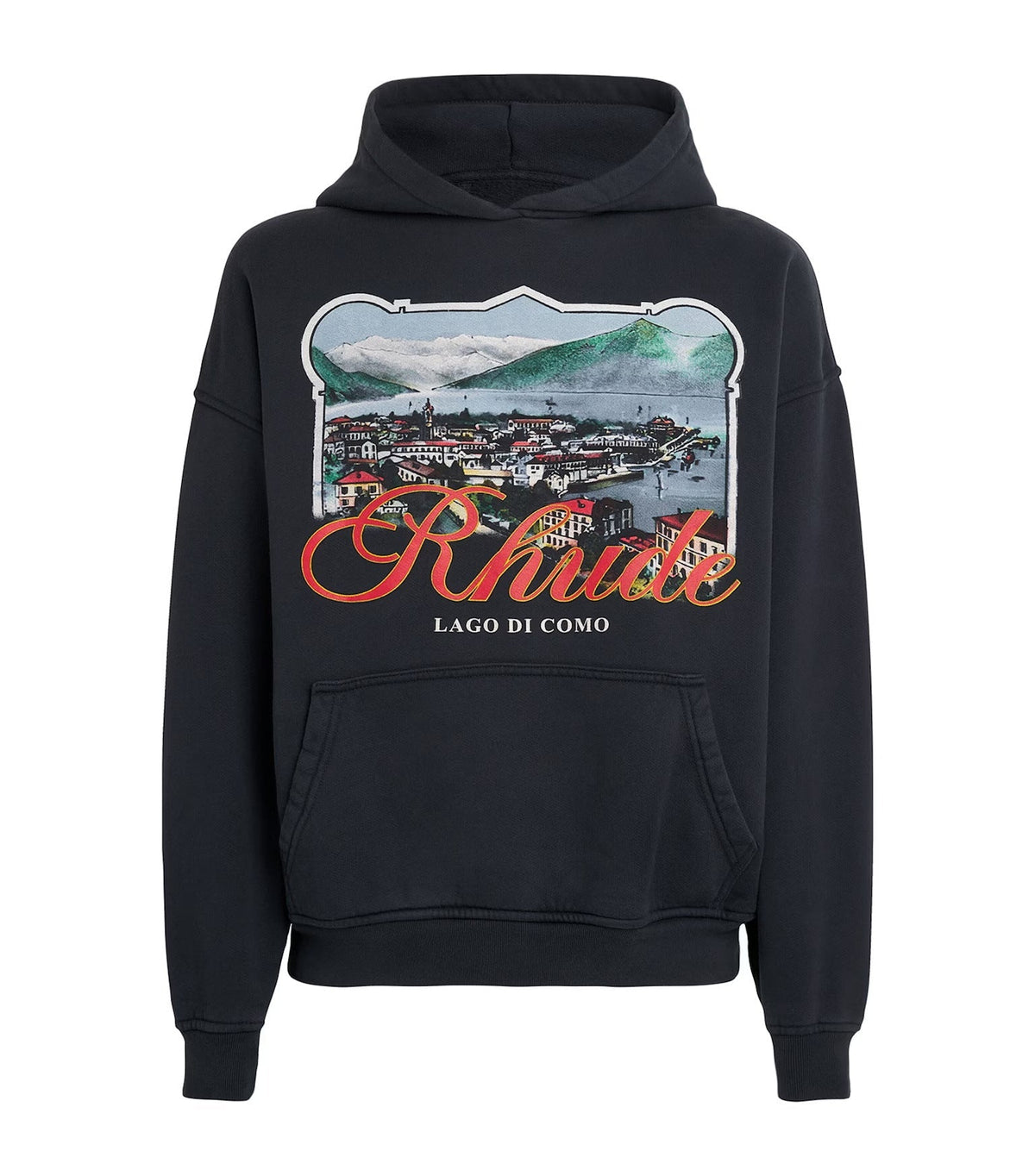 RHUDE x Harrods Lago di Como Vintage Postcard Graphic Hoodie – Black