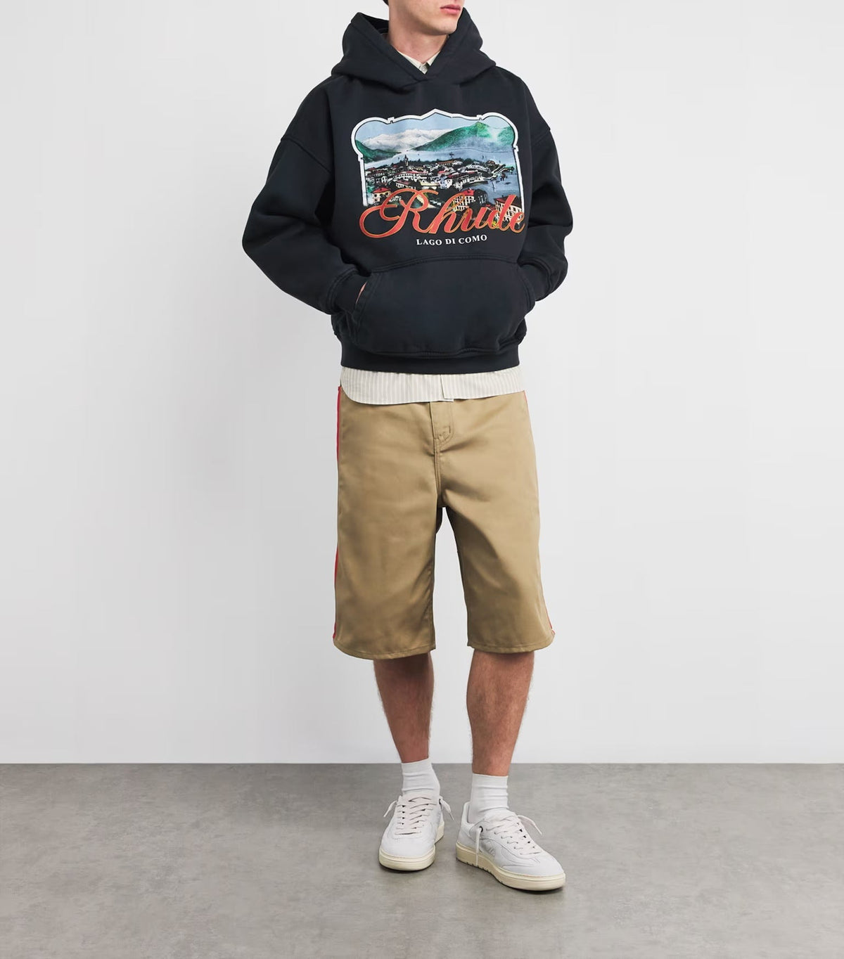 RHUDE x Harrods Lago di Como Vintage Postcard Graphic Hoodie – Black