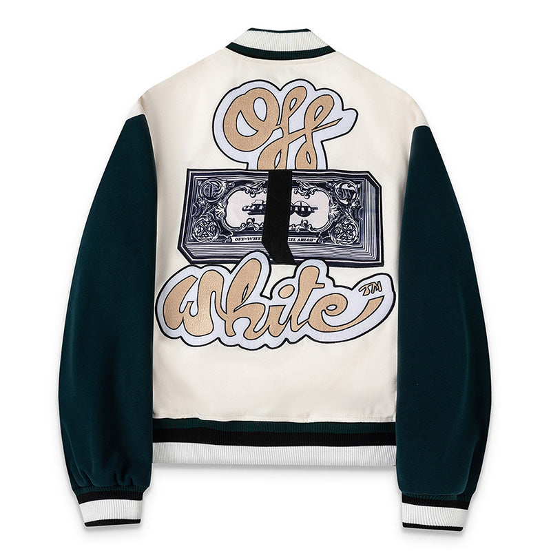 Off-White Men's Blue Cash Wool Varsity Jacket – Loose Hip Hop Streetwear (Beige)