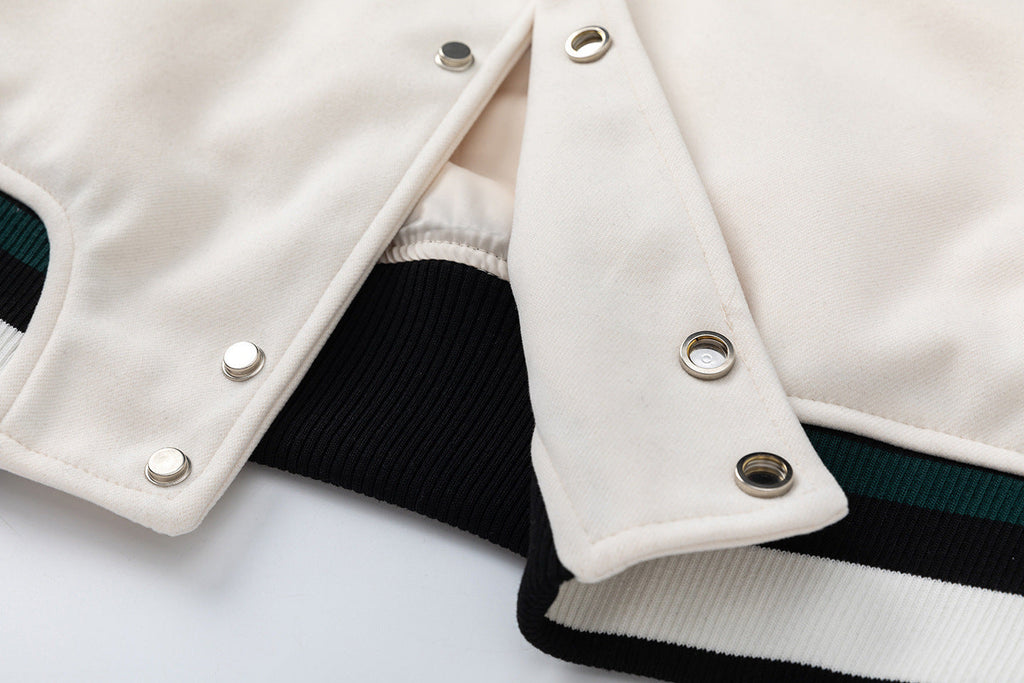 Off-White Men's Blue Cash Wool Varsity Jacket – Loose Hip Hop Streetwear (Beige)