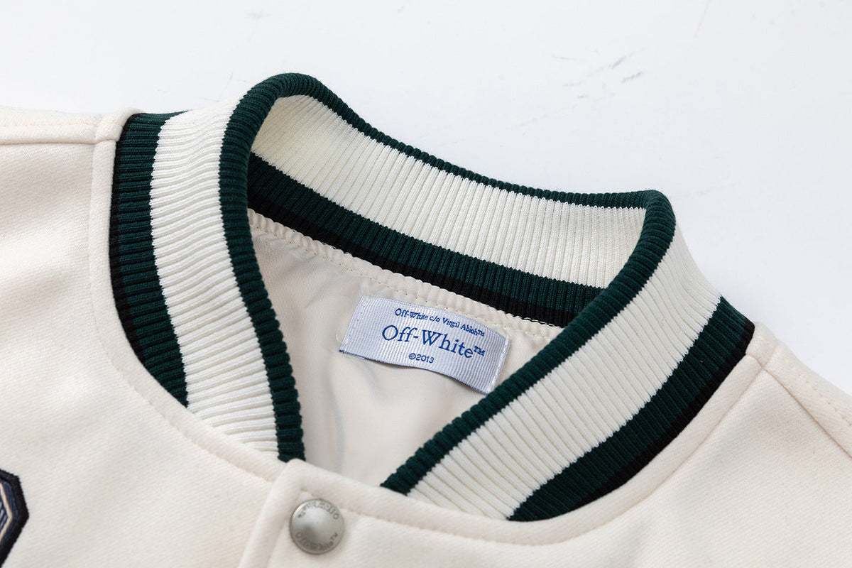 Off-White Men's Blue Cash Wool Varsity Jacket – Loose Hip Hop Streetwear (Beige)