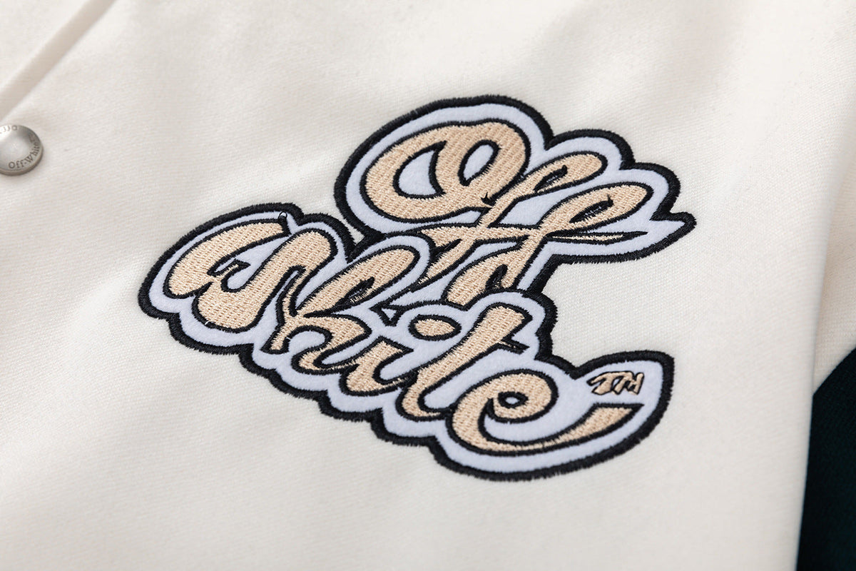 Off-White Men's Blue Cash Wool Varsity Jacket – Loose Hip Hop Streetwear (Beige)