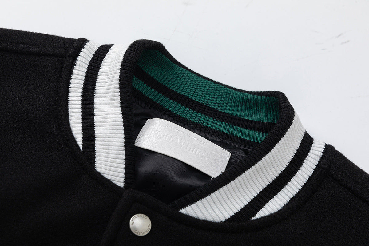 OFF-WHITE Croco Leather Wool Varsity Jacket