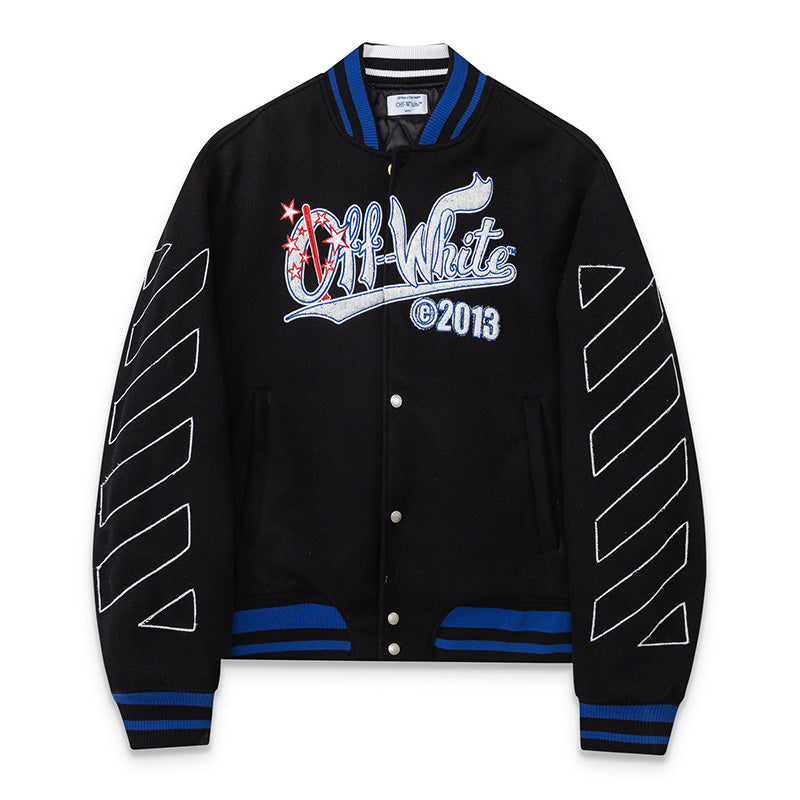 Off-White Logo Embroidered Jacket – Loose Hip Hop Streetwear (Black)
