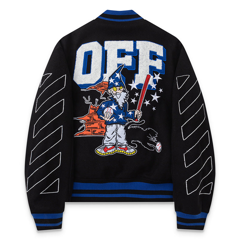 Off-White Logo Embroidered Jacket – Loose Hip Hop Streetwear (Black)