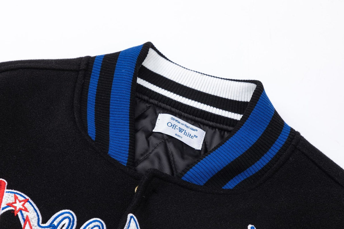 Off-White Logo Embroidered Jacket – Loose Hip Hop Streetwear (Black)