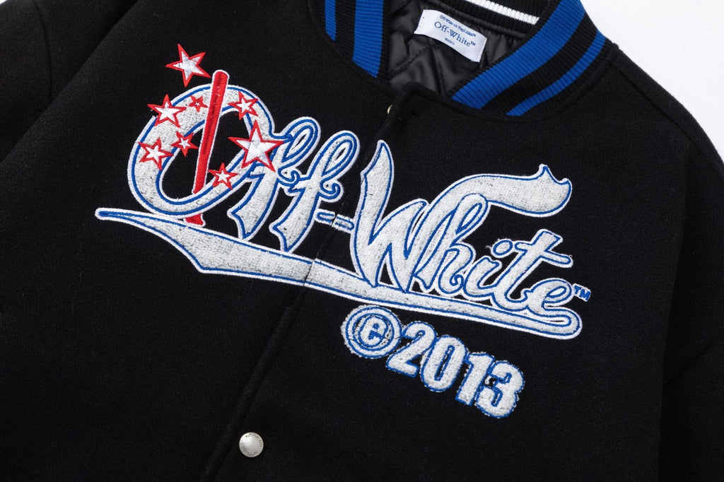 Off-White Logo Embroidered Jacket – Loose Hip Hop Streetwear (Black)
