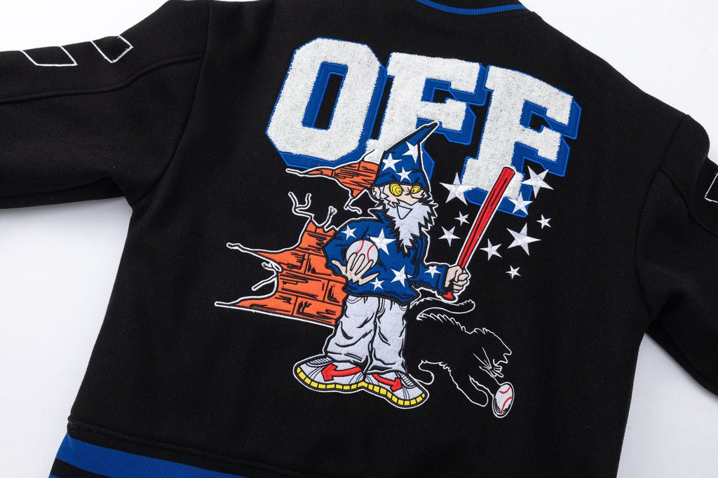 Off-White Logo Embroidered Jacket – Loose Hip Hop Streetwear (Black)