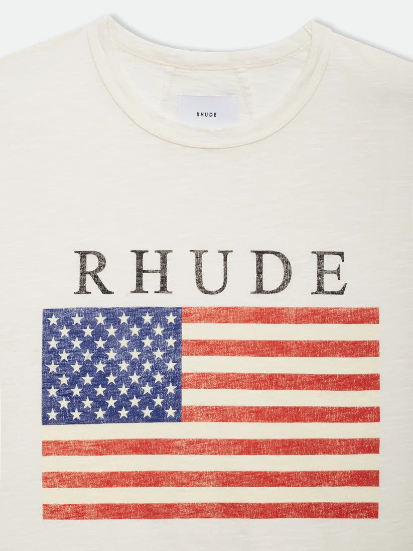 RHUDE USA Flag Slub Tee – White