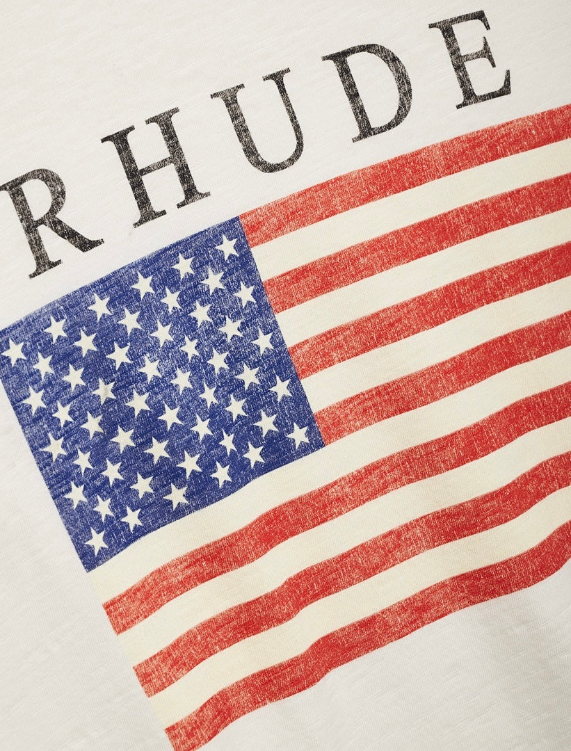 RHUDE USA Flag Slub Tee – White
