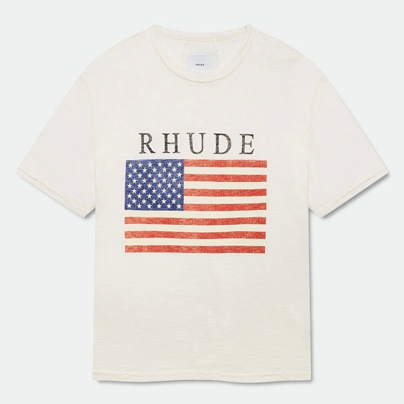 RHUDE USA Flag Slub Tee – White