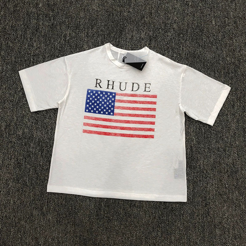 RHUDE USA Flag Slub Tee – White