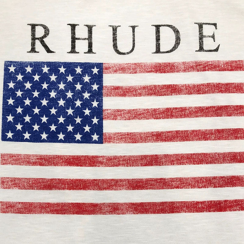 RHUDE USA Flag Slub Tee – White