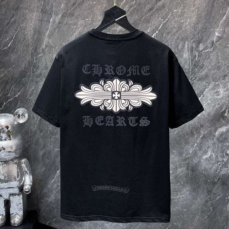 Chrome Hearts Gothic Logo Fleur Cross Ornament Tee – Black