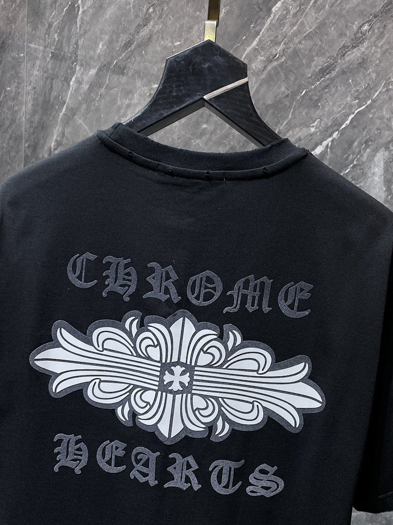 Chrome Hearts Gothic Logo Fleur Cross Ornament Tee – Black