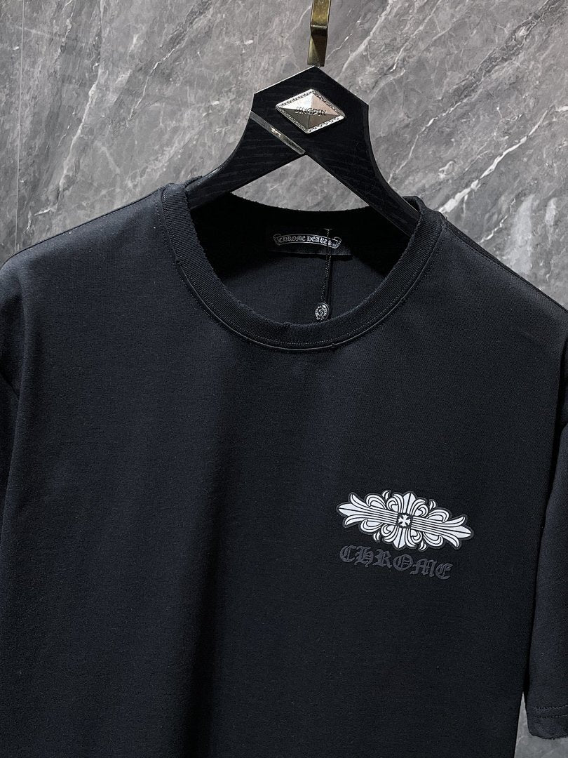 Chrome Hearts Gothic Logo Fleur Cross Ornament Tee – Black