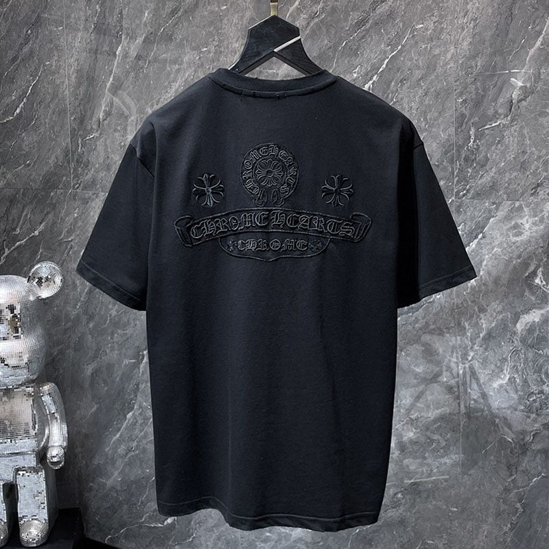 Chrome Hearts Tone-on-Tone Crest Embroidered Tee – Black