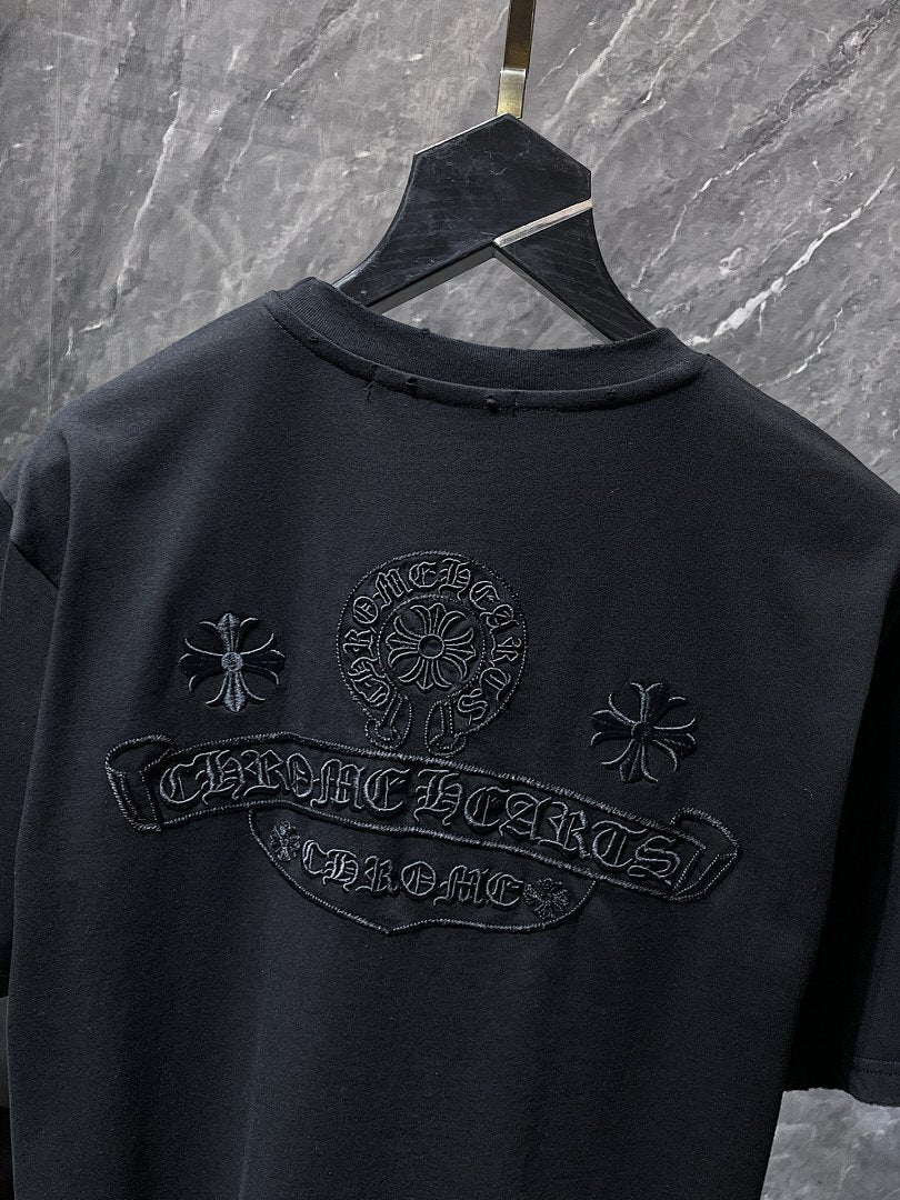 Chrome Hearts Tone-on-Tone Crest Embroidered Tee – Black