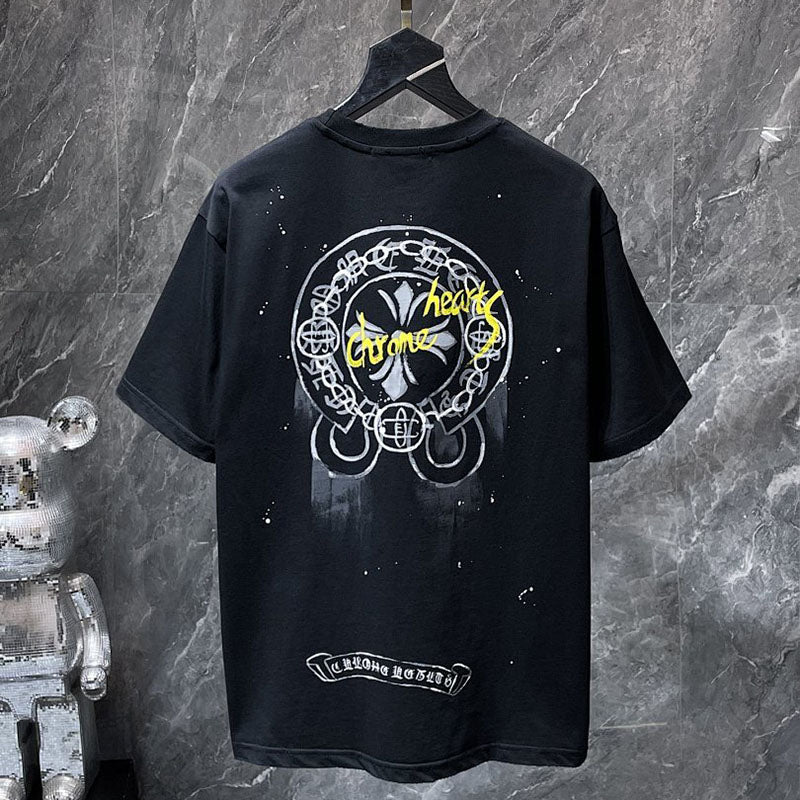 Chrome Hearts Graffiti Cross Circle Neon Graphic Tee – Black