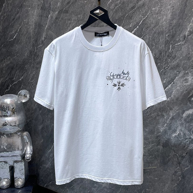 Chrome Hearts Graffiti Cross Circle Hand-Painted Graphic Tee – White