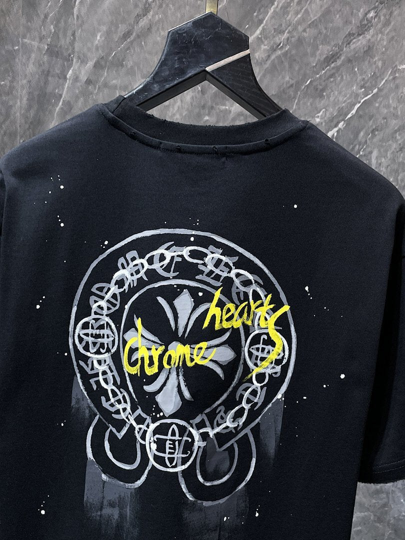 Chrome Hearts Graffiti Cross Circle Neon Graphic Tee – Black
