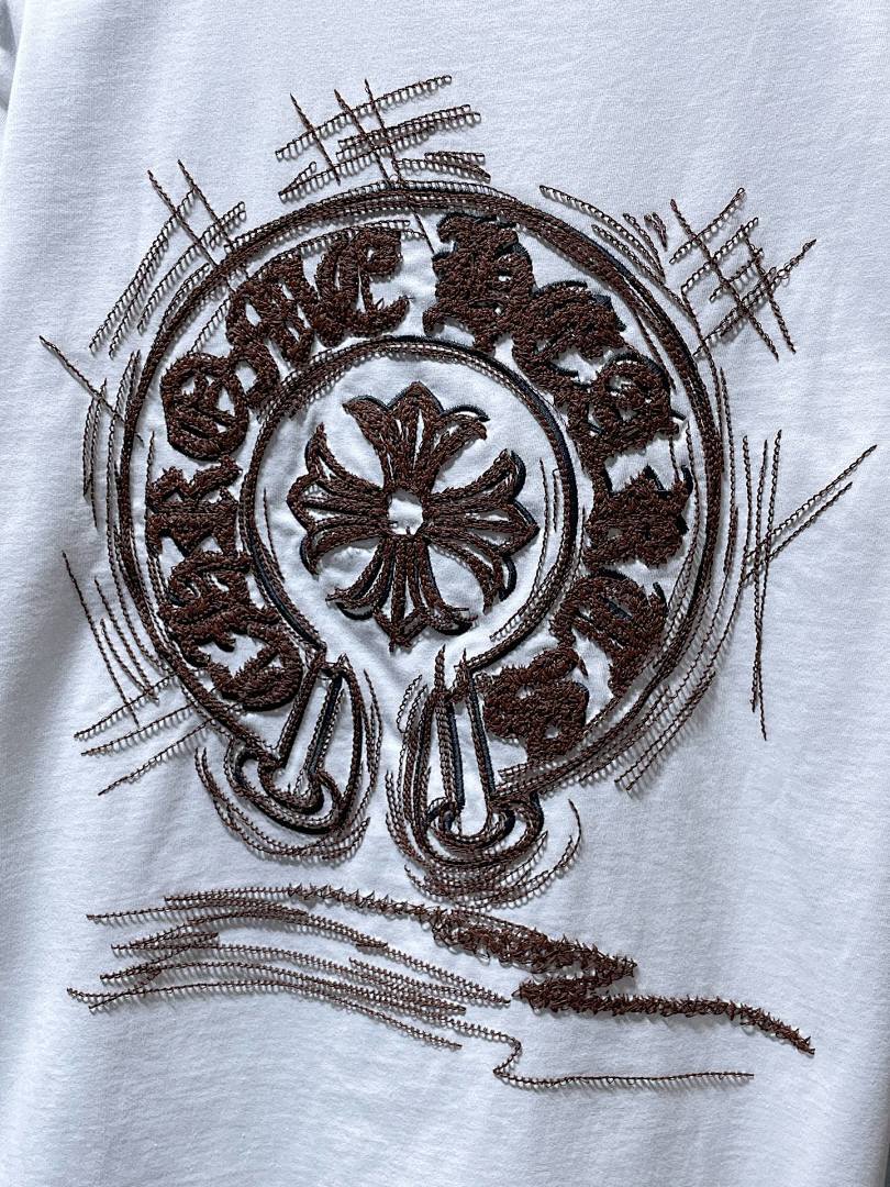 Chrome Hearts Crystal Beaded Horseshoe Cross Embroidered Tee – White