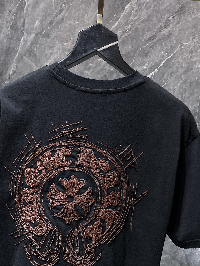 Chrome Hearts Crystal Beaded Horseshoe Cross Embroidered Tee – Black