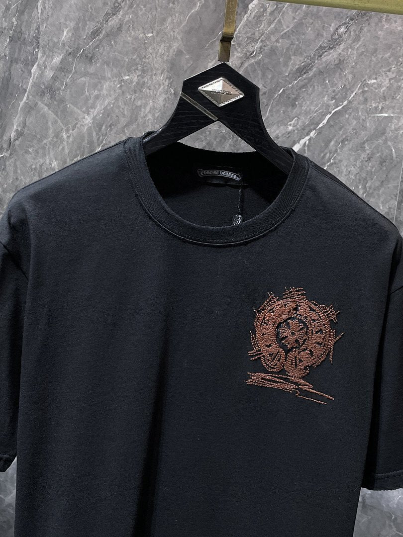 Chrome Hearts Crystal Beaded Horseshoe Cross Embroidered Tee – Black