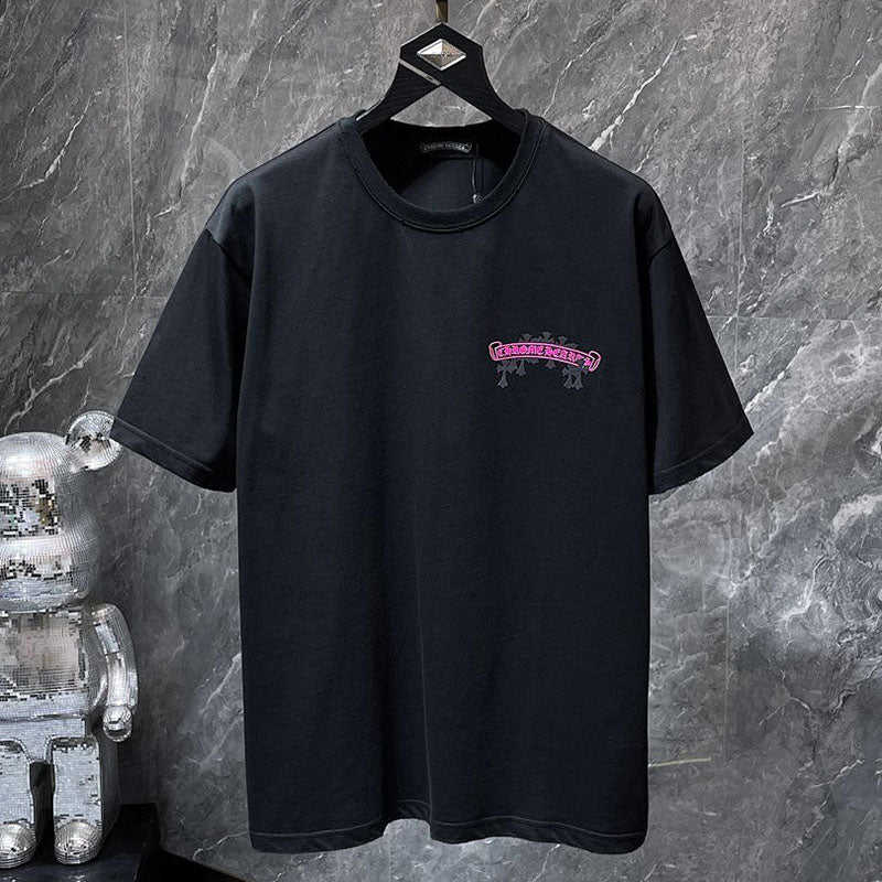 Chrome Hearts Neon Pink Banner Fleur Cross Graphic Tee – Black