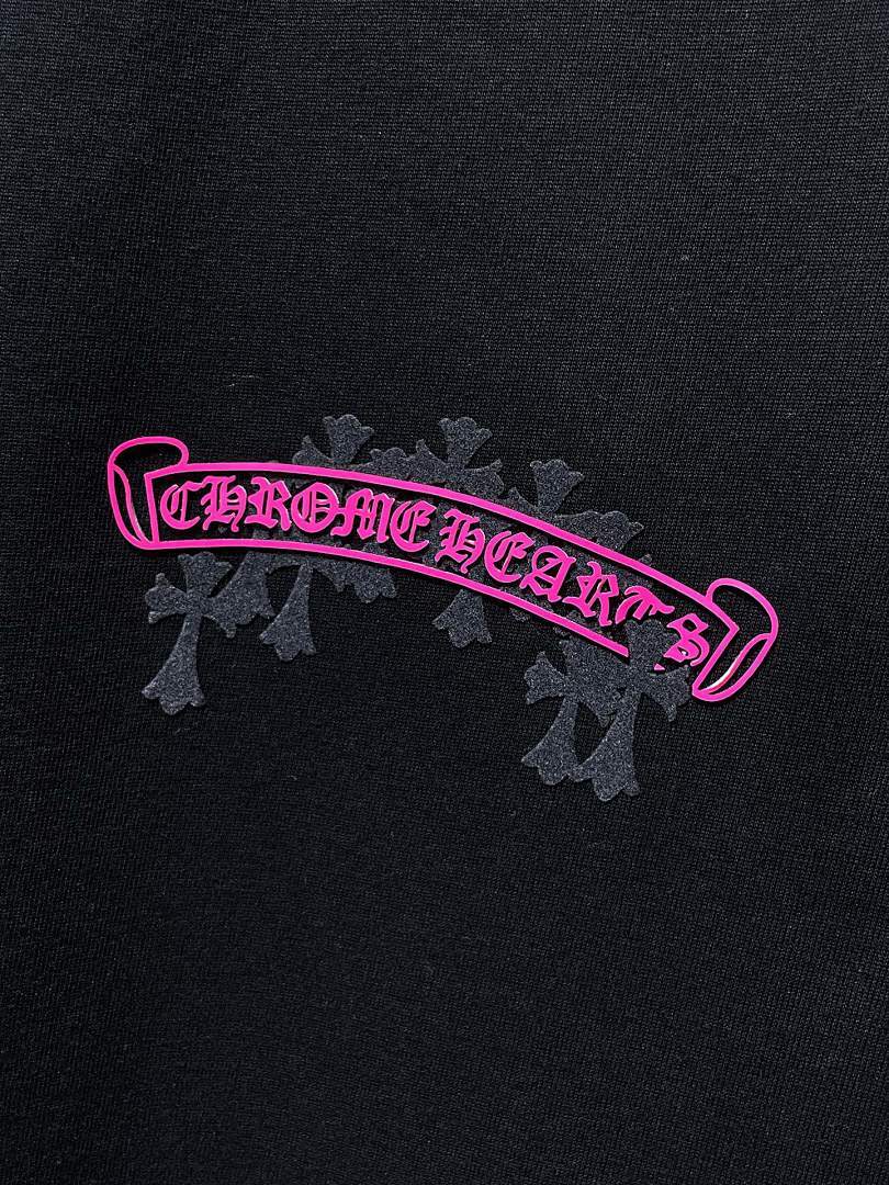 Chrome Hearts Neon Pink Banner Fleur Cross Graphic Tee – Black