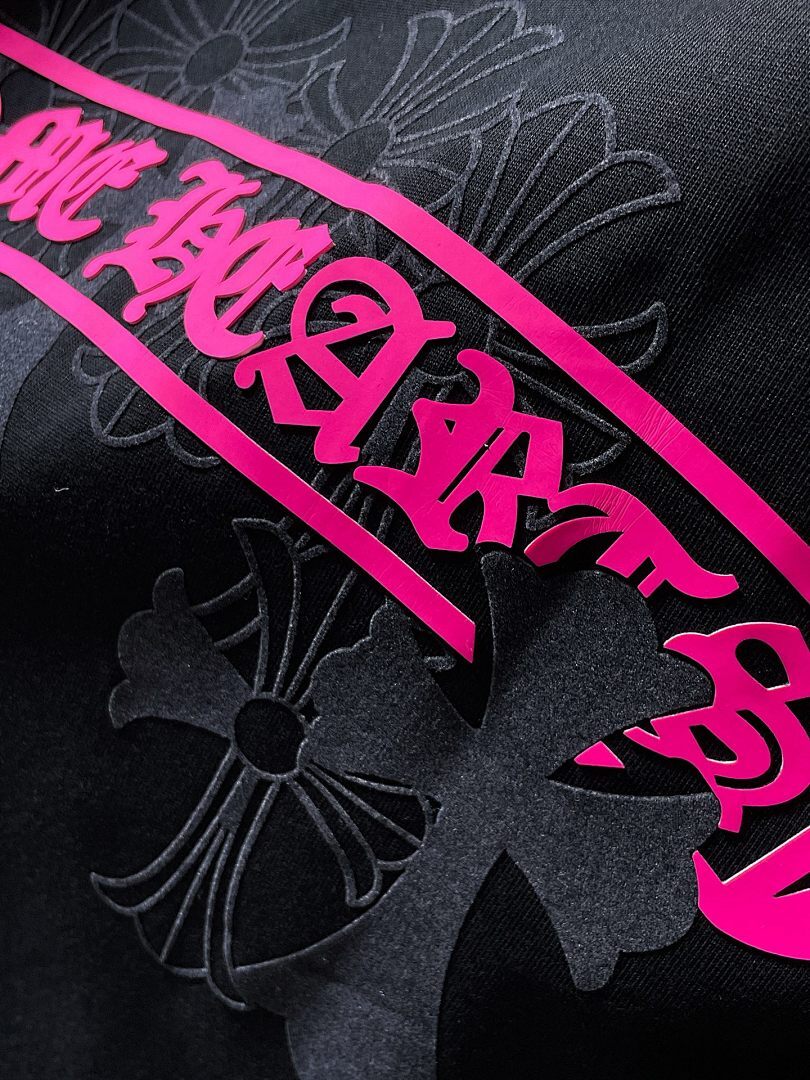 Chrome Hearts Neon Pink Banner Fleur Cross Graphic Tee – Black