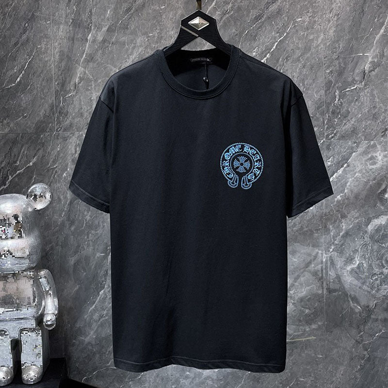 Chrome Hearts Blue Gradient Horseshoe Cross Embroidered Tee – Black