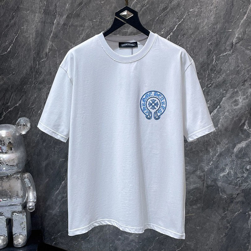 Chrome Hearts Sky Blue Braided Rope Horseshoe Cross Tee – White