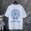 Chrome Hearts Sky Blue Braided Rope Horseshoe Cross Tee – White