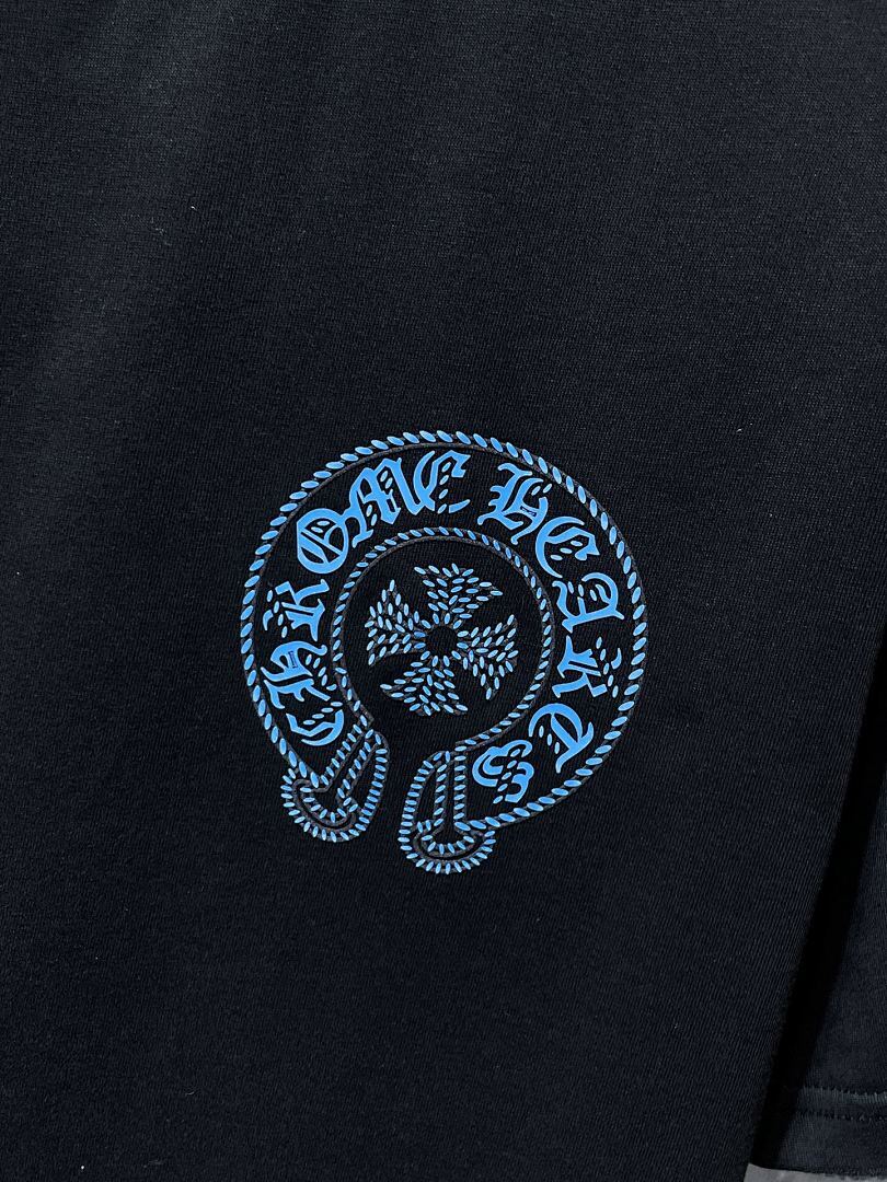 Chrome Hearts Blue Gradient Horseshoe Cross Embroidered Tee – Black