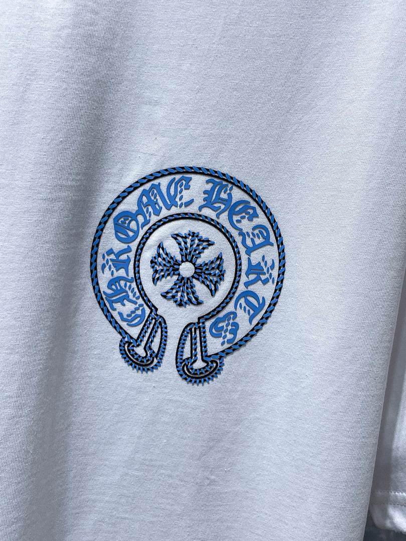 Chrome Hearts Sky Blue Braided Rope Horseshoe Cross Tee – White