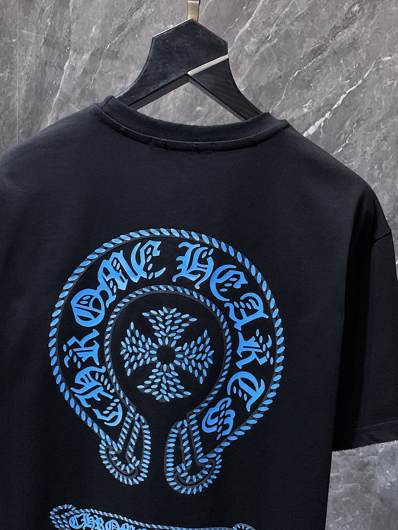 Chrome Hearts Blue Gradient Horseshoe Cross Embroidered Tee – Black