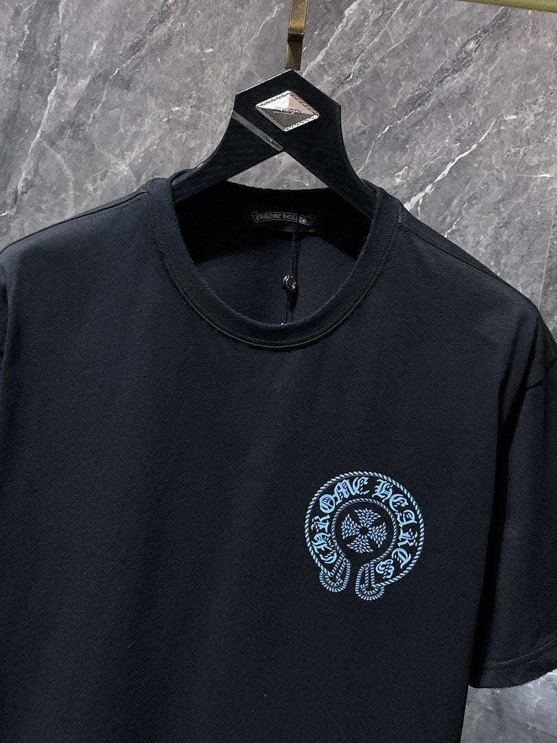 Chrome Hearts Blue Gradient Horseshoe Cross Embroidered Tee – Black