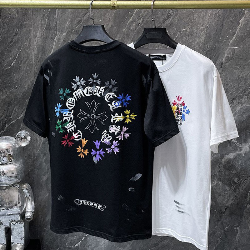 Chrome Hearts Rainbow Floral Cross Graphic Tee – White
