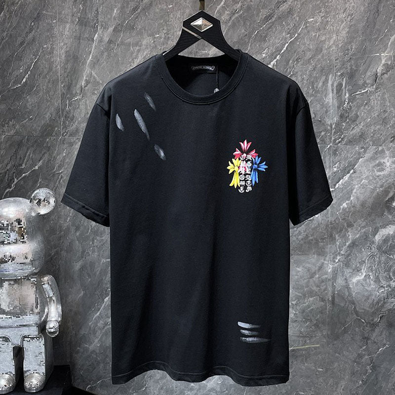 Chrome Hearts Rainbow Floral Cross Graphic Tee – Black