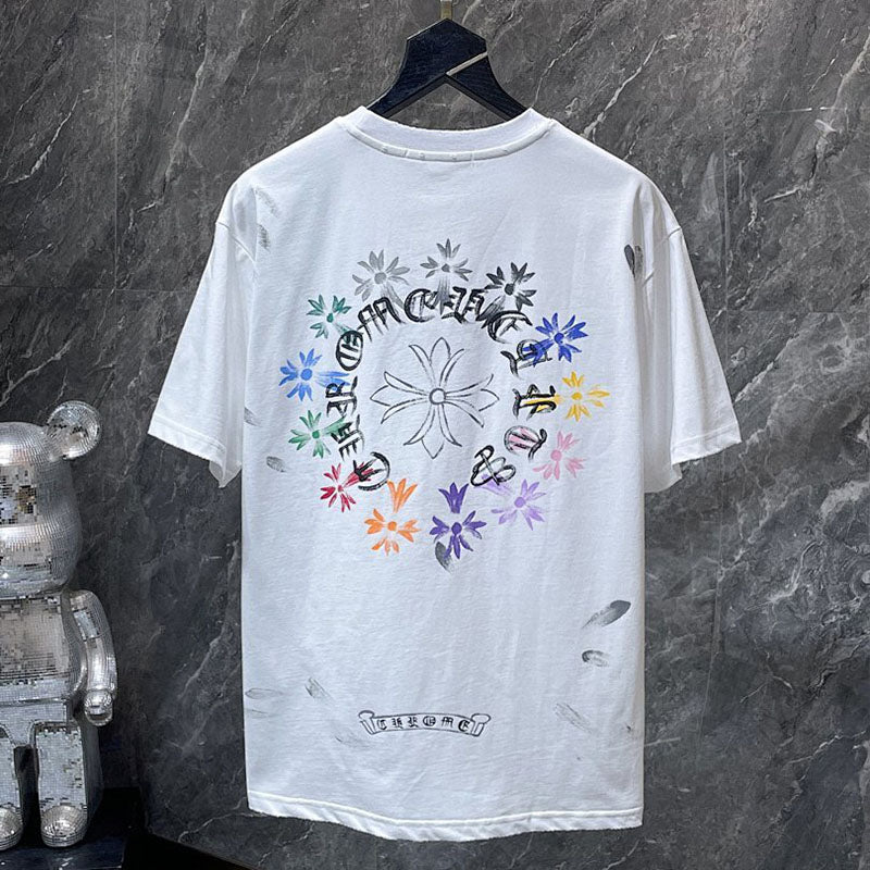 Chrome Hearts Rainbow Floral Cross Graphic Tee – White