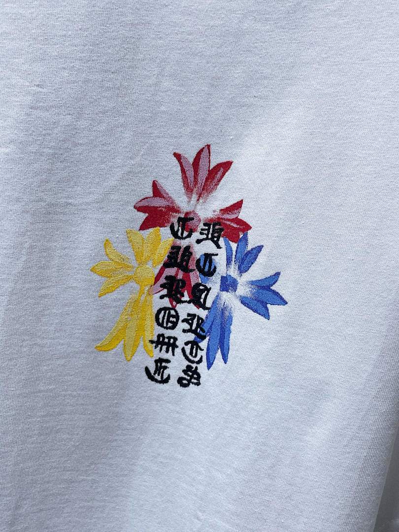 Chrome Hearts Rainbow Floral Cross Graphic Tee – White