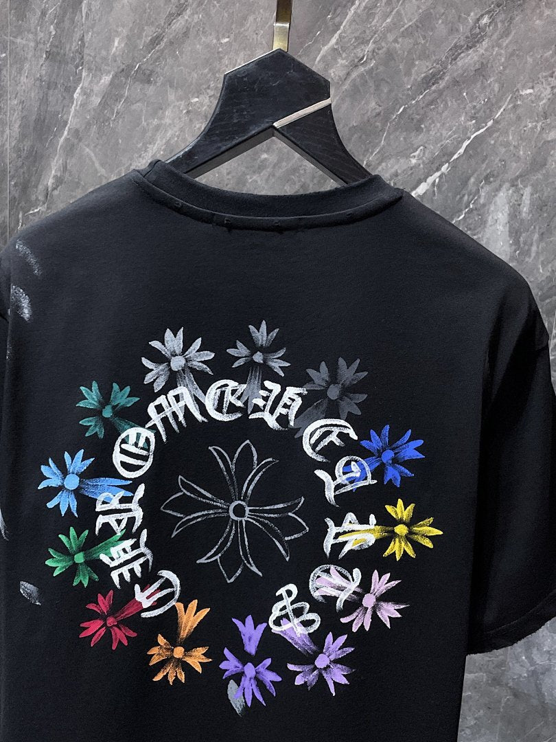 Chrome Hearts Rainbow Floral Cross Graphic Tee – Black