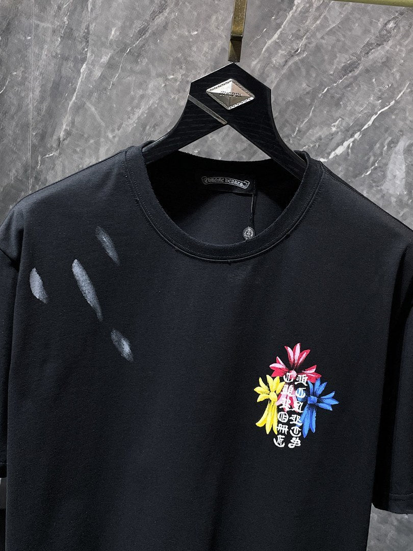 Chrome Hearts Rainbow Floral Cross Graphic Tee – Black