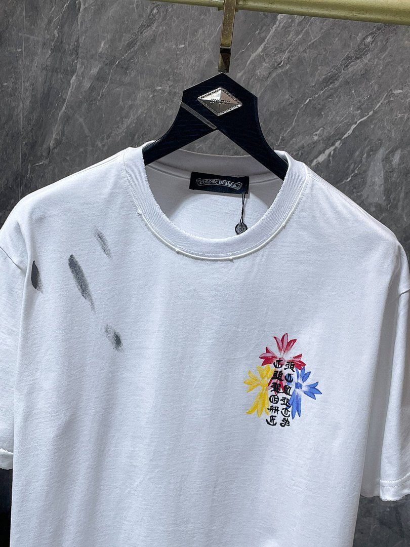 Chrome Hearts Rainbow Floral Cross Graphic Tee – White