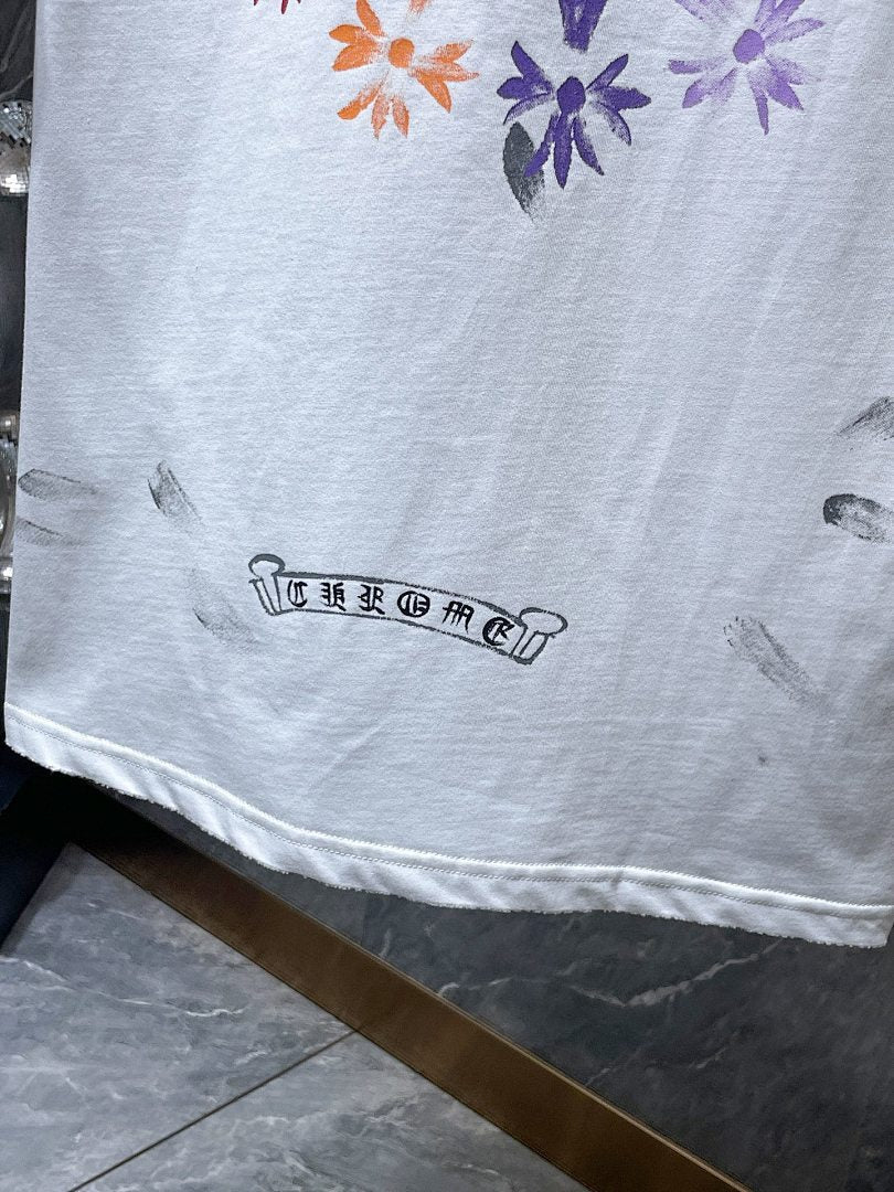 Chrome Hearts Rainbow Floral Cross Graphic Tee – White